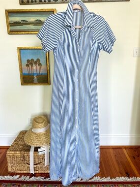 Stateside Blue & White Stripe Maxi Shirt Dress | Nantucket Style | Size Small